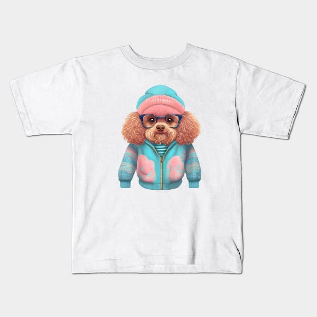 Poodle Watercolor Colorful Hipster Winter suit Kids T-Shirt by EasyTeesy